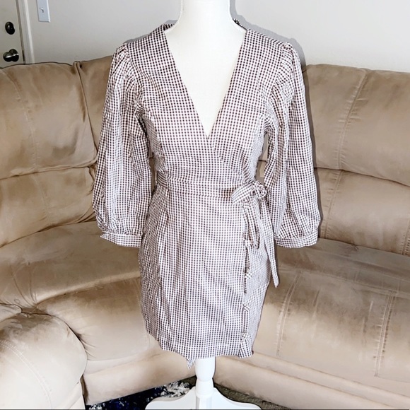 TULAROSA Gingham Print Wrap Mini Dress - Picture 2 of 6